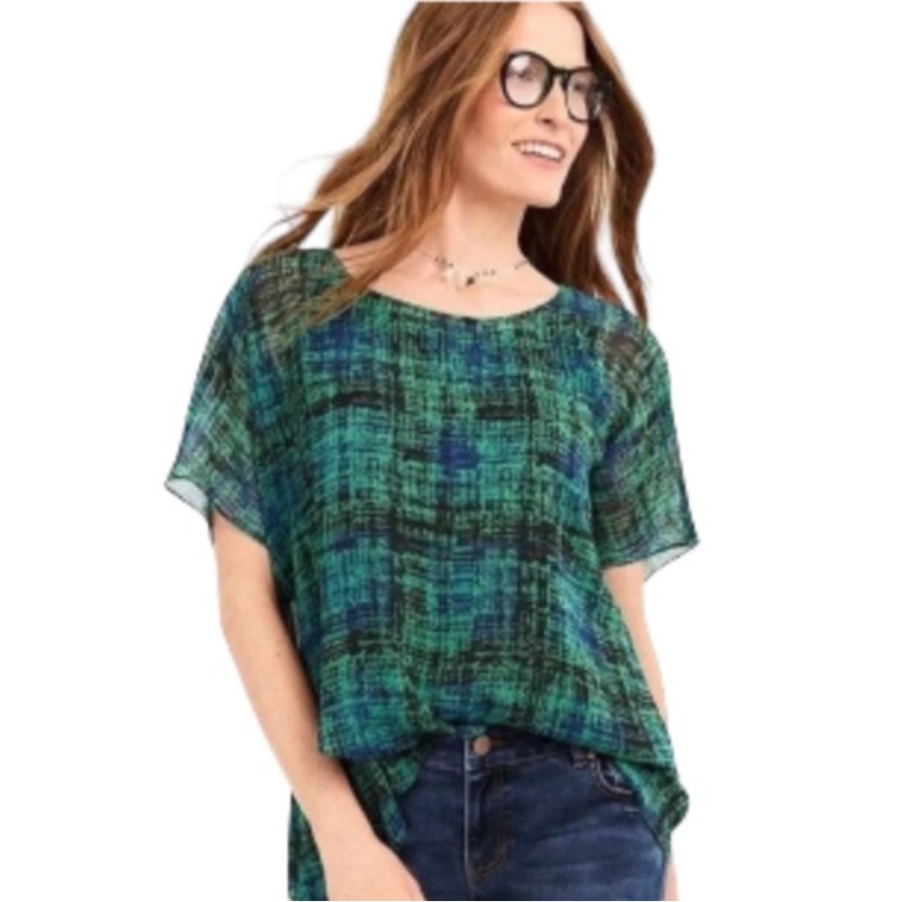 CAbi Paradox Painted Plaid Sheer Top - Size Large